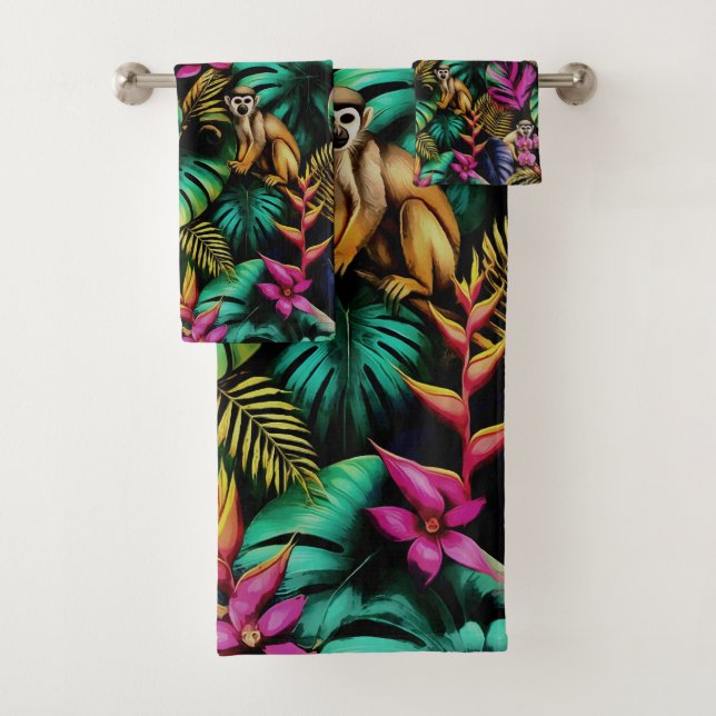 Monkey Jungle Dreams Seamless Surface Pattern Bath Towel Set (Insitu)