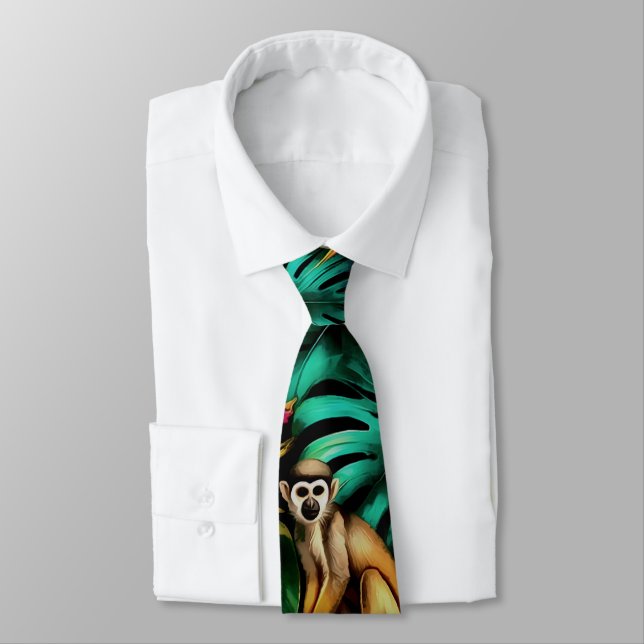 Monkey Jungle Dreams Seamless Surface Pattern Tie (Tied)