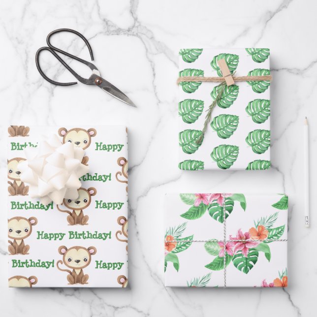Monkey Jungle Wrapping Paper Set (Front)