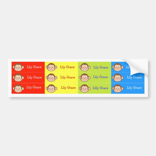 Monkey Kids Personalised name Waterproof Labels (Front)