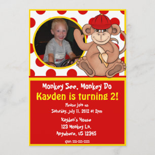Monkey Kids Photo Birthday Invitation