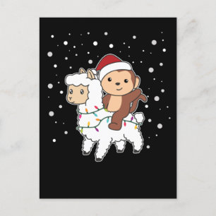 Monkey Lama Christmas Snow Winter Animals Holiday Postcard