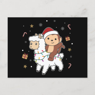 Monkey Lama Christmas Snow Winter Animals Postcard
