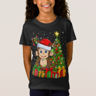 Monkey Lighting Xmas Tree Santa Hat Monkey Christm T-Shirt