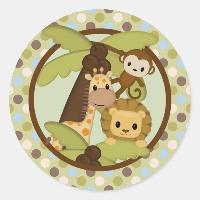 Monkey Lion Baby Shower round sticker seal JPN-M (Front)
