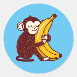 Monkey Love Banana Classic Round Sticker