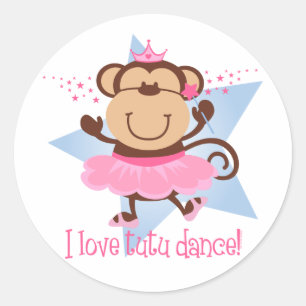 Monkey Love Tutu Dance Classic Round Sticker