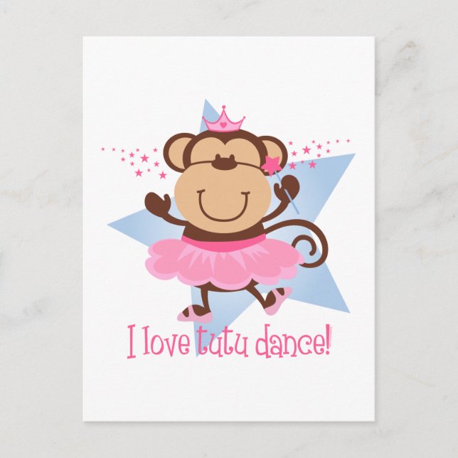 Monkey Love Tutu Dance Postcard (Front)