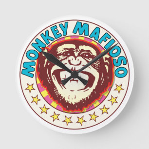 Monkey Mafioso Round Clock