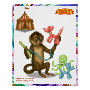Monkey making balloon animals poster