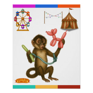 Monkey making balloon animals poster
