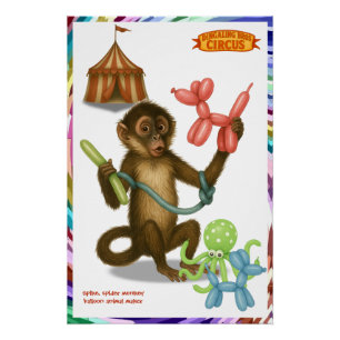 Monkey making balloon animals poster