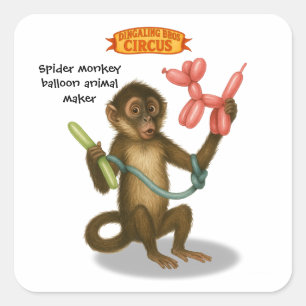 Monkey making balloon animals square sticker