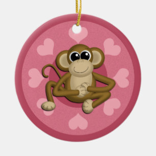 Monkey Me Pink Love ceramic ornament
