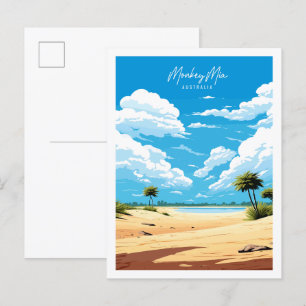 Monkey Mia Australia vintage travel illustration Postcard