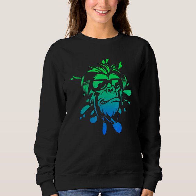 Monkey Monkey With Dj Headphones And Sunglasses Id Sweatshirt (Front)