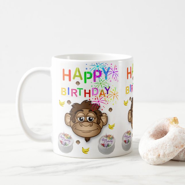 Monkey Mug Happy Birthday Mug (With Donut)