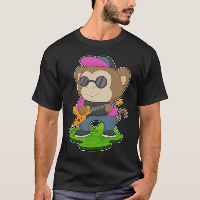 Monkey Musician Guitar Music T-Shirt (Front)