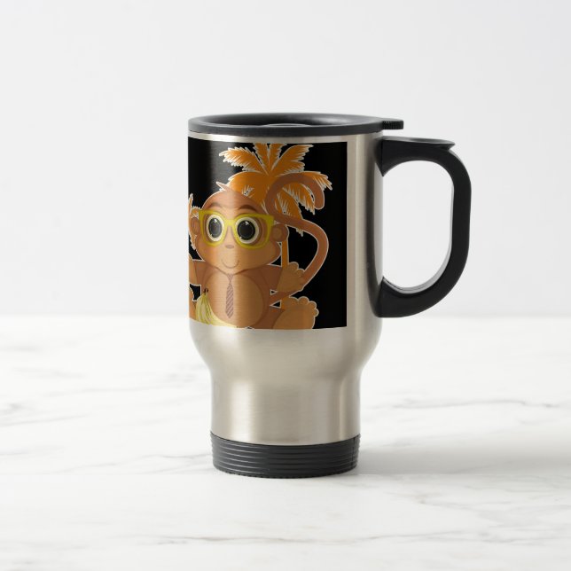 Monkey Nerd - Black Travel Mug (Right)
