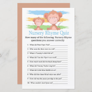 Monkey Nursery Rhyme Quiz baby shower game