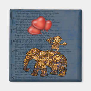 Monkey On Elephants Back Heart Balloons Magnet