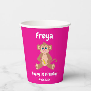 Monkey on Pink Paper Cups