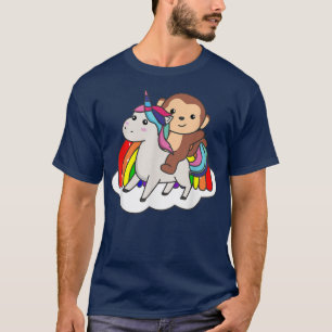 Monkey On Unicorn Rainbow Animals Sweet Monkey Uni T-Shirt