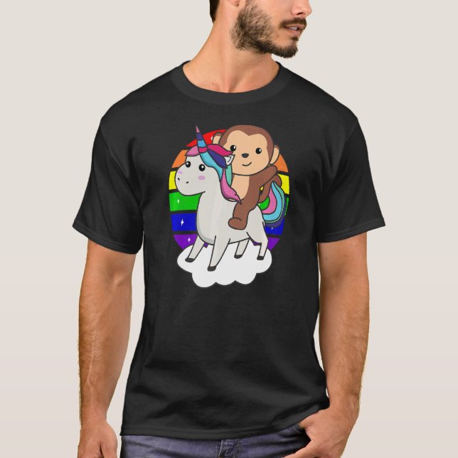 Monkey On Unicorn Rainbow Animals Sweet Monkey Uni T-Shirt (Front)