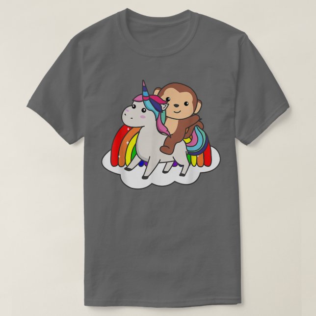 Monkey On Unicorn Rainbow Animals Sweet Monkey Uni T-Shirt (Design Front)