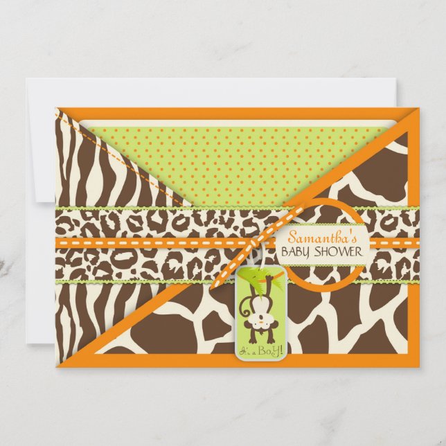 Monkey & Pacifier Safari Animal Print Baby Shower Invitation (Front)