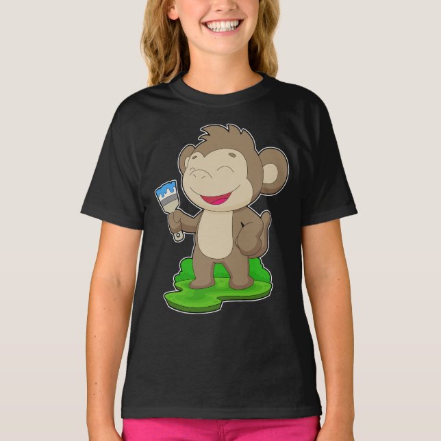 Monkey Painter Paint brush Painting T-Shirt (Front)