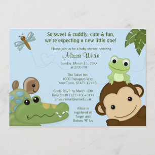 MONKEY Papagayo Baby Shower invitation blue PML-B