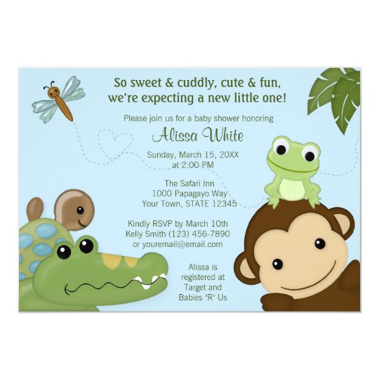 MONKEY Papagayo Baby Shower invitation blue PML-B