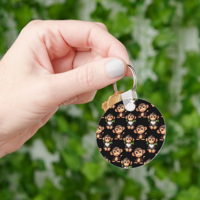 Monkey Pattern Design Black  Key Ring (Hand)