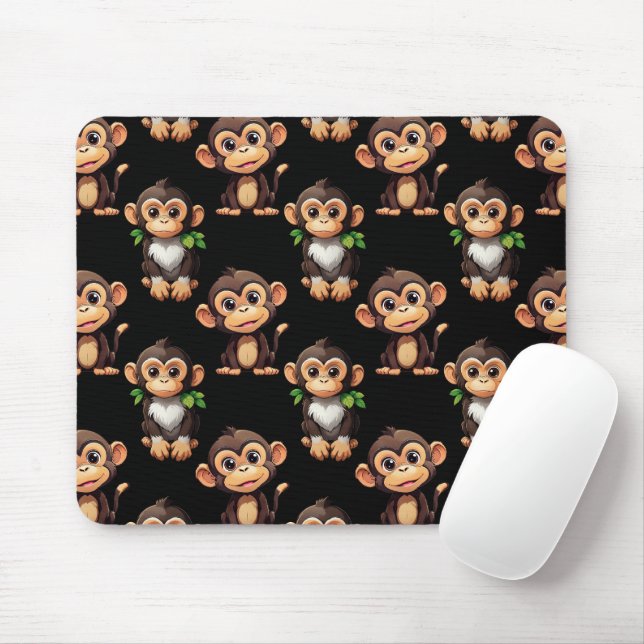 Monkey Pattern Design Black  Mouse Mat (With Mouse)