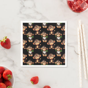 Monkey Pattern Design Black Napkin