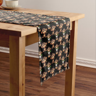 Monkey Pattern Design Black Short Table Runner