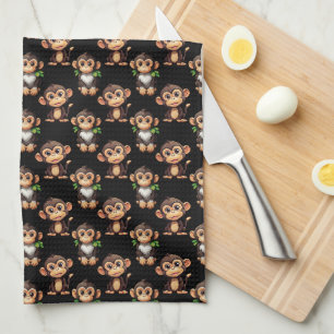 Monkey Pattern Design Black Tea Towel