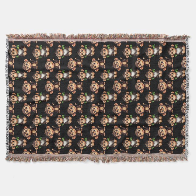 Monkey Pattern Design Black  Throw Blanket (Front)