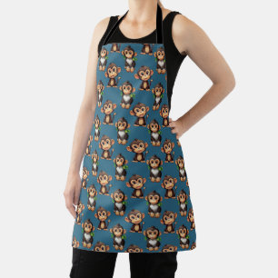 Monkey Pattern Design Blue  Apron