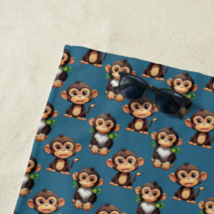 Monkey Pattern Design Blue Beach Towel
