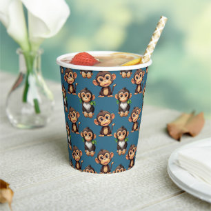 Monkey Pattern Design Blue Paper Cups