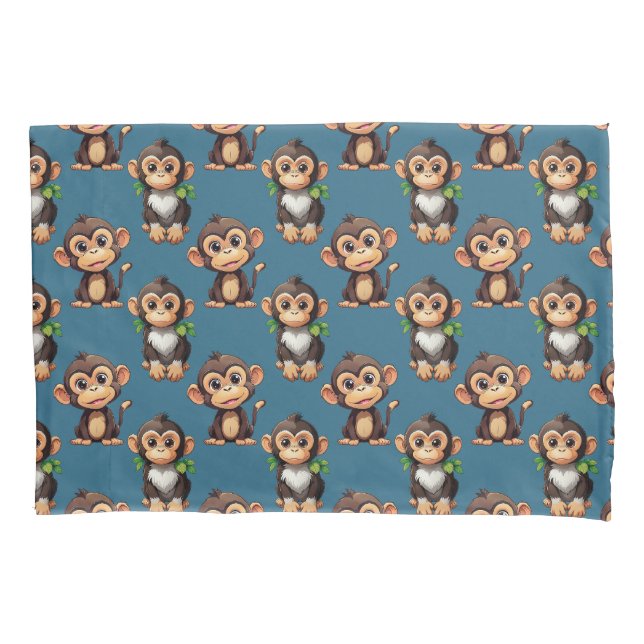Monkey Pattern Design Blue  Pillowcase (Front)