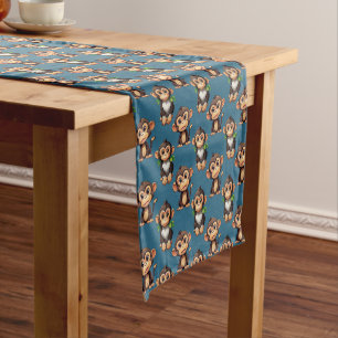 Monkey Pattern Design Blue Short Table Runner