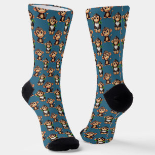 Monkey Pattern Design Blue Socks