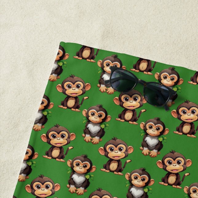 Monkey Pattern Design Green  Beach Towel (In Situ)