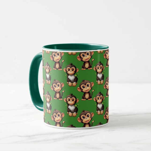 Monkey Pattern Design Green  Mug (Front Left)