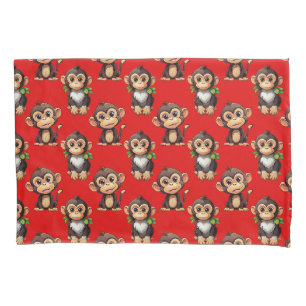 Monkey Pattern Design Red Pillowcase