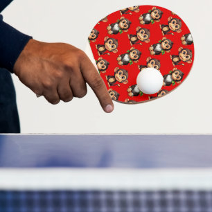Monkey Pattern Design Red Ping Pong Paddle