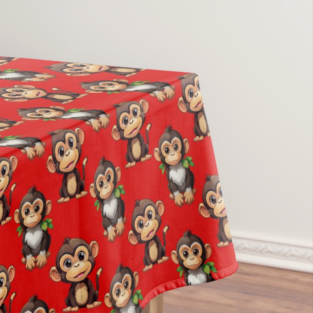Monkey Pattern Design Red Tablecloth (In Situ)
